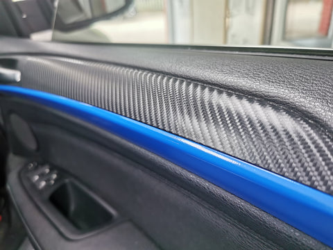 BMW X5 E70 / X6 E71 CUSTOM INTERIOR TRIM WRAPPING SERVICE - 4D CARBON / BLUE ACCENT
