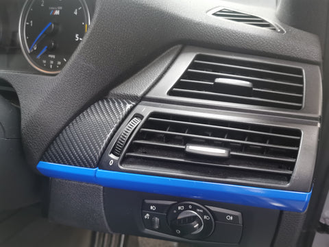 BMW X5 E70 / X6 E71 CUSTOM INTERIOR TRIM WRAPPING SERVICE - 4D CARBON / BLUE ACCENT