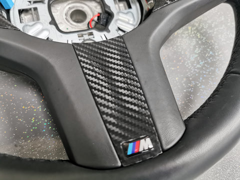 WRAPPING SERVICE - BMW G20 G21 STEERING WHEEL FASCIA TRIM - DEEP TEXTURED GLOSSY BLACK CARBON (MTD-TEX)