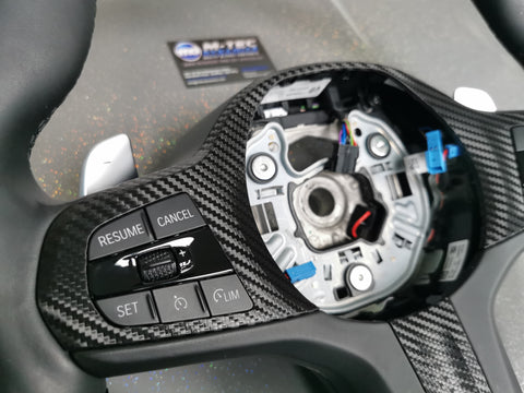 WRAPPING SERVICE - BMW G20 G21 STEERING WHEEL FASCIA TRIM - DEEP TEXTURED GLOSSY BLACK CARBON (MTD-TEX)