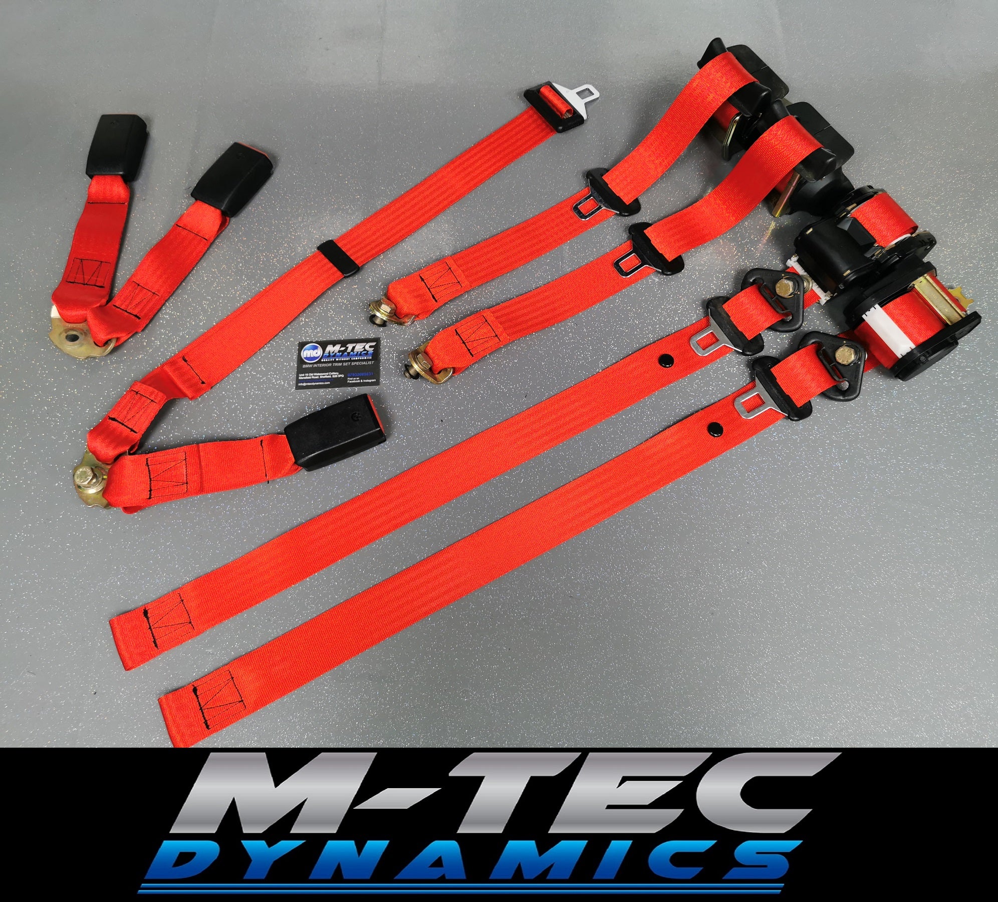 BMW E30 COUPE (INC M3) MOTORSPORT RED COMPLETE FRONT & REAR SEAT BELT SET