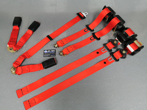 BMW E30 COUPE (INC M3) MOTORSPORT RED COMPLETE FRONT & REAR SEAT BELT SET