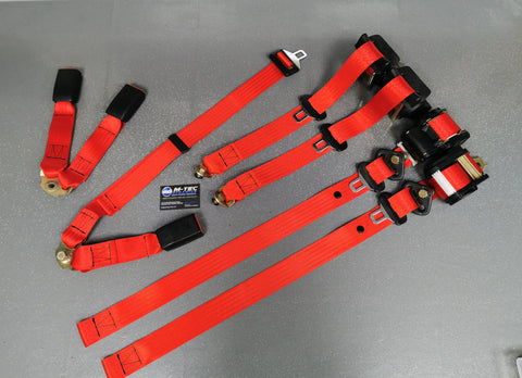 BMW E30 COUPE (INC M3) MOTORSPORT RED COMPLETE FRONT & REAR SEAT BELT SET