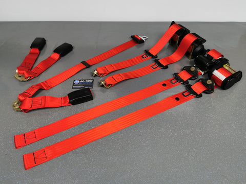 BMW E30 COUPE (INC M3) MOTORSPORT RED COMPLETE FRONT & REAR SEAT BELT SET