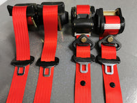 BMW E30 COUPE (INC M3) MOTORSPORT RED COMPLETE FRONT & REAR SEAT BELT SET