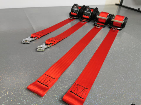 BMW E36 TOURING RED COMPLETE FRONT & REAR SEAT BELT SET