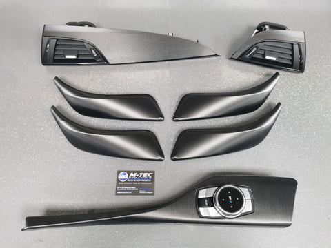 BMW F20 F21 F22 INTERIOR TRIM SET - GREY BRUSHED ALUMINIUM / GLOSS BLACK ACCENT (#8)