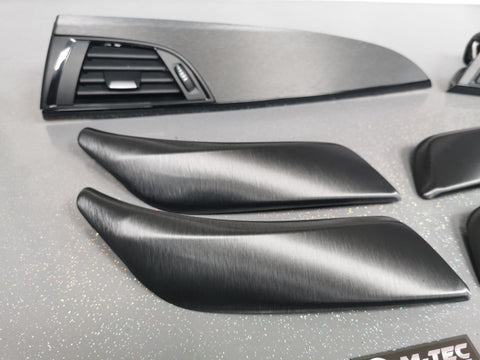 BMW F20 F21 F22 INTERIOR TRIM SET - GREY BRUSHED ALUMINIUM / GLOSS BLACK ACCENT (#8)