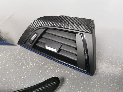 BMW F21 F22 INTERIOR TRIM SET - DEEP TEXTURED GLOSSY CARBON / BLUE ACCENT (MTD-TEX)