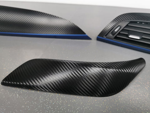 BMW F21 F22 INTERIOR TRIM SET - DEEP TEXTURED GLOSSY CARBON / BLUE ACCENT (MTD-TEX)