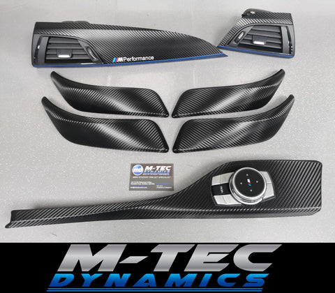 BMW F20 INTERIOR TRIM SET - DEEP TEXTURED GLOSSY CARBON / BLUE ACCENT (MTD-TEX)