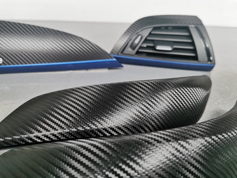 BMW F20 INTERIOR TRIM SET - DEEP TEXTURED GLOSSY CARBON / BLUE ACCENT (MTD-TEX)