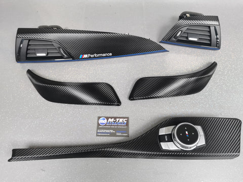 BMW F21 F22 INTERIOR TRIM SET - DEEP TEXTURED GLOSSY CARBON / BLUE ACCENT (MTD-TEX)