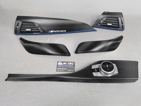 BMW F21 F22 INTERIOR TRIM SET - DEEP TEXTURED GLOSSY CARBON / BLUE ACCENT (MTD-TEX)