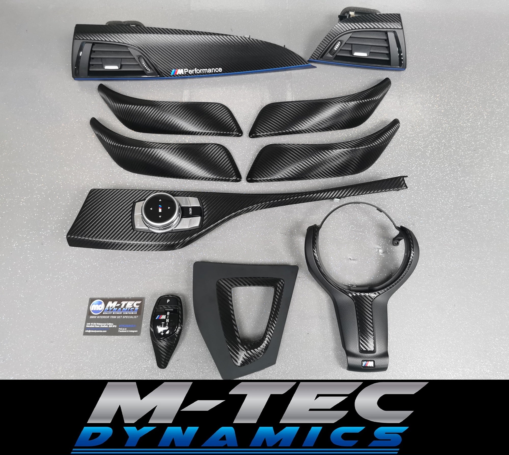 WRAPPING SERVICE - BMW F2X INTERIOR TRIM SET - DEEP TEXTURED GLOSSY CARBON / BLUE ACCENT (MTD-TEX) - F20 F21 F22 F23