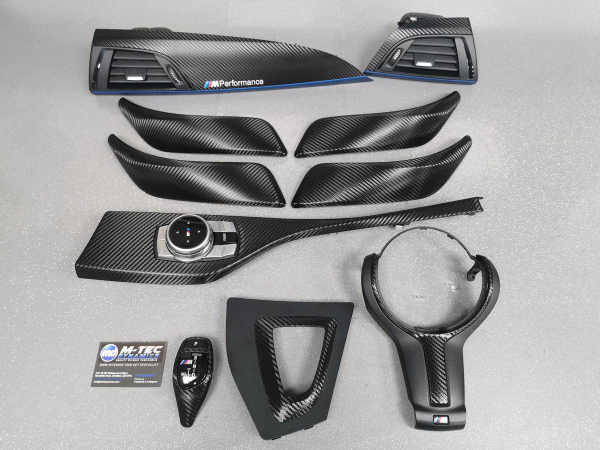 WRAPPING SERVICE - BMW F2X INTERIOR TRIM SET - TEXTURED CARBON / BLUE ACCENT - F20 F21 F22 F23