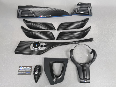 WRAPPING SERVICE - BMW F2X INTERIOR TRIM SET - DEEP TEXTURED GLOSSY CARBON / BLUE ACCENT (MTD-TEX) - F20 F21 F22 F23