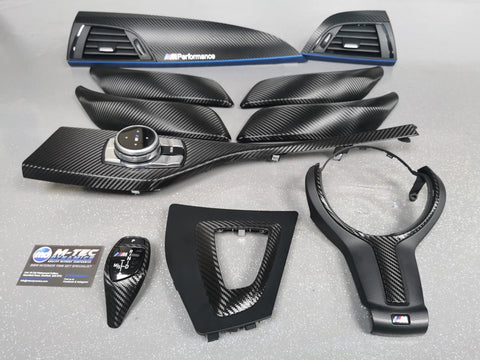 WRAPPING SERVICE - BMW F2X INTERIOR TRIM SET - DEEP TEXTURED GLOSSY CARBON / BLUE ACCENT (MTD-TEX) - F20 F21 F22 F23