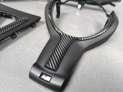 WRAPPING SERVICE - BMW F2X INTERIOR TRIM SET - DEEP TEXTURED GLOSSY CARBON / BLUE ACCENT (MTD-TEX) - F20 F21 F22 F23