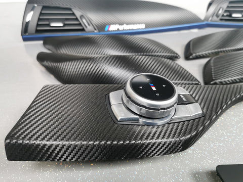 WRAPPING SERVICE - BMW F2X INTERIOR TRIM SET - DEEP TEXTURED GLOSSY CARBON / BLUE ACCENT (MTD-TEX) - F20 F21 F22 F23