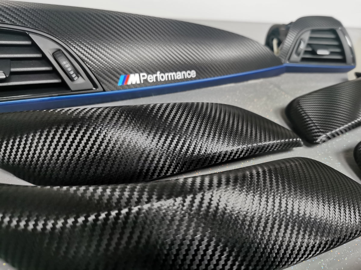 WRAPPING SERVICE - BMW F2X INTERIOR TRIM SET - TEXTURED CARBON / BLUE ACCENT - F20 F21 F22 F23