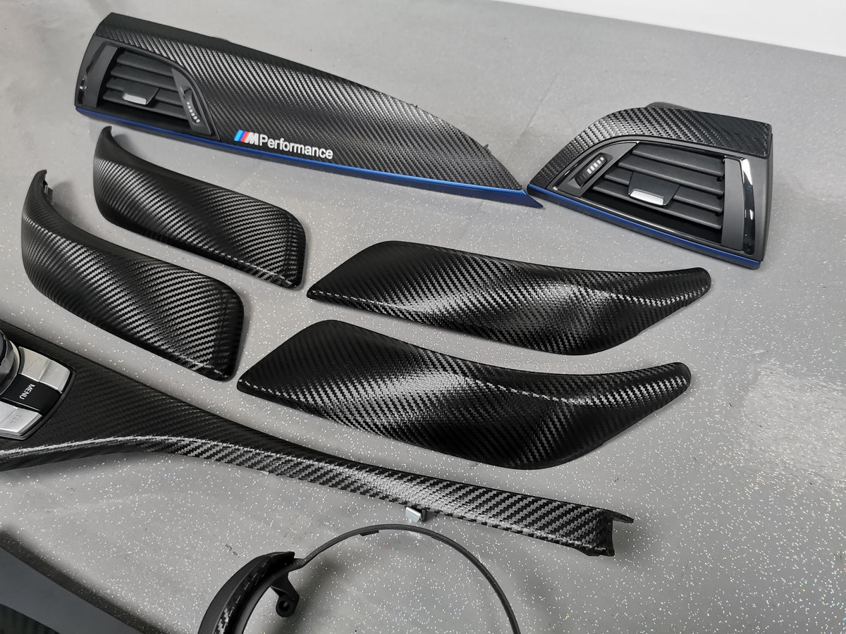 WRAPPING SERVICE - BMW F2X INTERIOR TRIM SET - TEXTURED CARBON / BLUE ACCENT - F20 F21 F22 F23