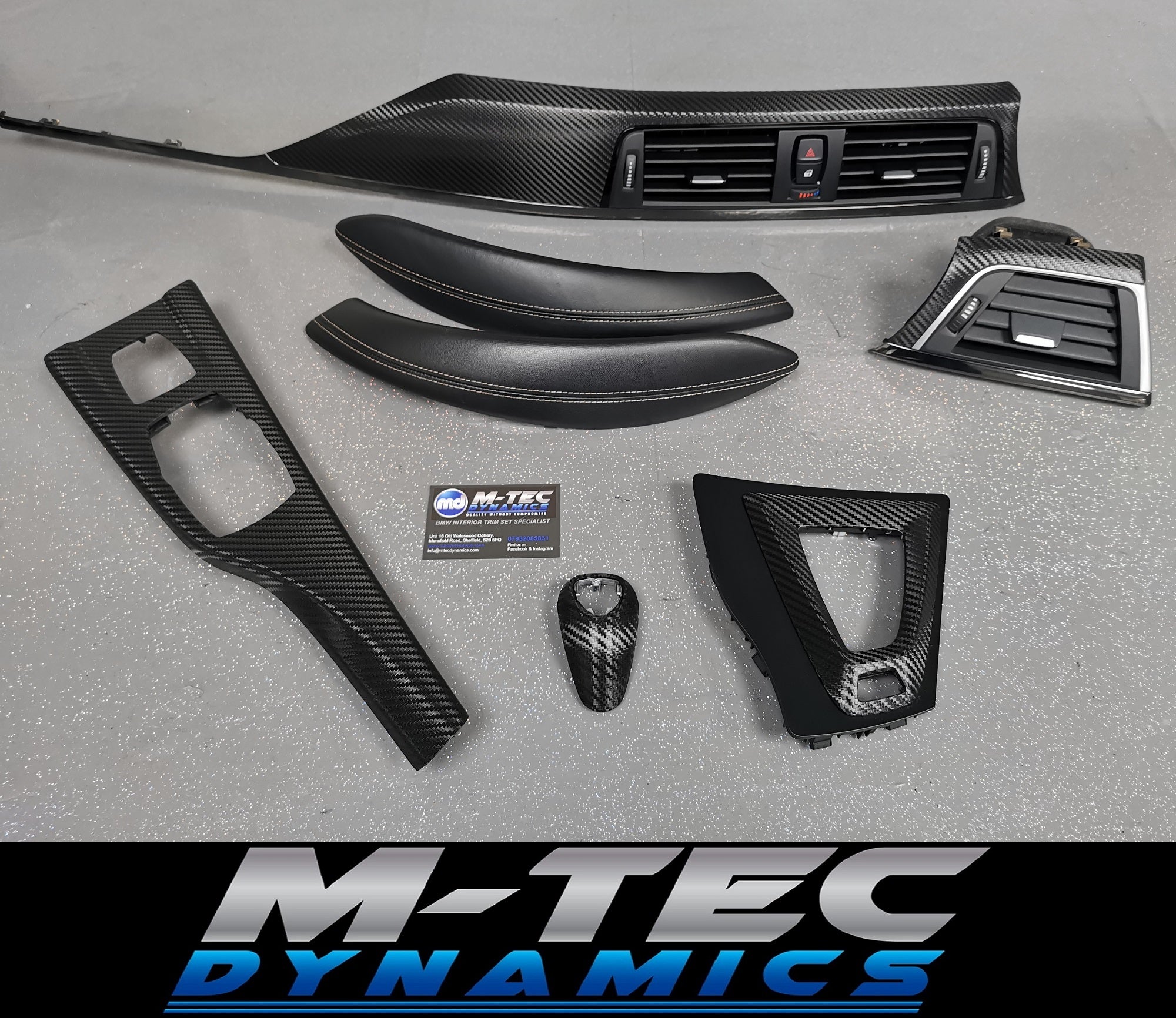 BMW F83 M4 DCT CONVERTIBLE INTERIOR TRIM SET - TEXTURED GLOSSY CARBON inc GEAR SHIFTER & LEATHER (MTD-TEX)