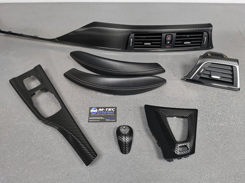 BMW F83 M4 DCT CONVERTIBLE INTERIOR TRIM SET - TEXTURED GLOSSY CARBON inc GEAR SHIFTER & LEATHER (MTD-TEX)