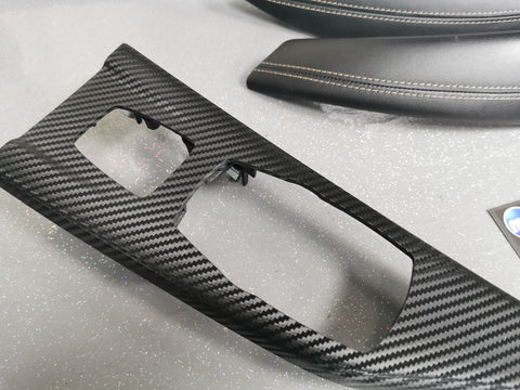 BMW F83 M4 DCT CONVERTIBLE INTERIOR TRIM SET - TEXTURED GLOSSY CARBON inc GEAR SHIFTER & LEATHER (MTD-TEX)