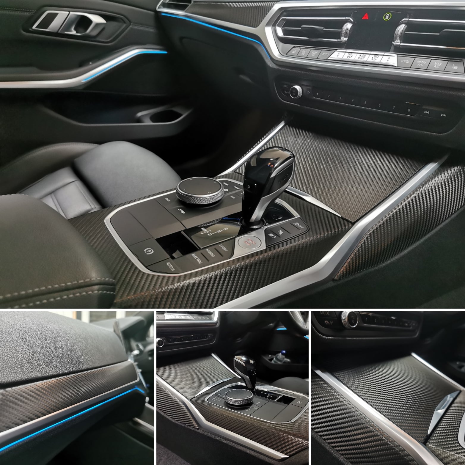 WRAPPING SERVICE - BMW G20 G21 INTERIOR TRIM SET - DEEP TEXTURED GLOSSY BLACK CARBON (MTD-TEX)