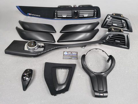 BMW F20 F21 F22 F23 LCI-2 CUSTOM INTERIOR TRIM SET - 4D CARBON / BLUE ACCENT - WRAPPING SERVICE