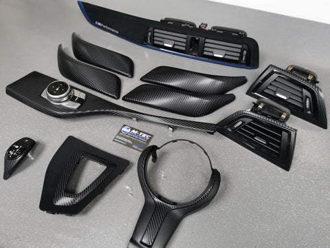 BMW F20 F21 F22 F23 LCI-2 CUSTOM INTERIOR TRIM SET - 4D CARBON / BLUE ACCENT - WRAPPING SERVICE