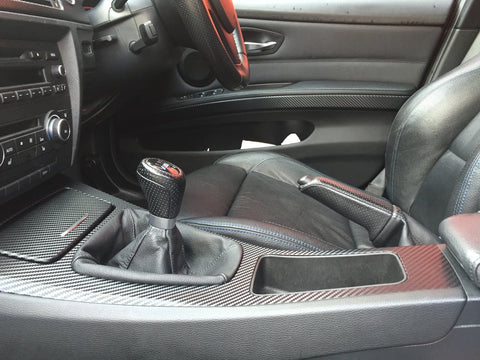 Black Carbon Fiber Center Armrest Box Trim Cover – For BMW 3 Series E90 E91 2006-2012