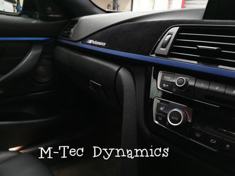 BMW F32 F82 M4 CUSTOM INTERIOR TRIM SET - 4D CARBON / ALCANTARA STYLE  / BLUE ACCENT