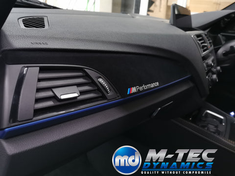 BMW F20 F21 F22 F23 CUSTOM INTERIOR TRIM SET - WRAPPING SERVICE - 4D CARBON / ALCANTARA / BLUE ACCENT
