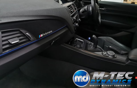 BMW F20 F21 F22 F23 CUSTOM INTERIOR TRIM SET - WRAPPING SERVICE - 4D CARBON / ALCANTARA / BLUE ACCENT