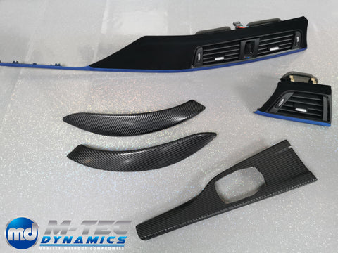 BMW F32 F82 M4 CUSTOM INTERIOR TRIM SET - 4D CARBON / ALCANTARA STYLE  / BLUE ACCENT