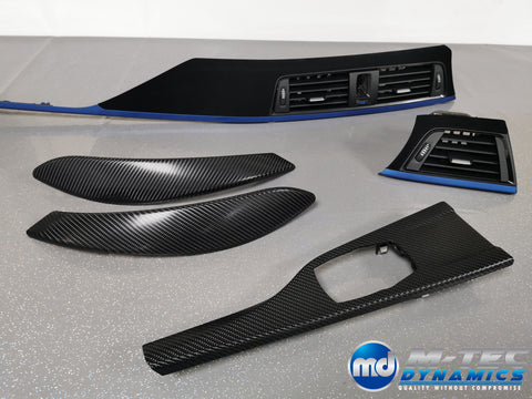 BMW F32 F82 M4 CUSTOM INTERIOR TRIM SET - 4D CARBON / ALCANTARA STYLE  / BLUE ACCENT