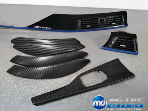 BMW F30 F31 F36 F80 M3 CUSTOM INTERIOR TRIM SET - 4D CARBON / ALCANTARA STYLE  / BLUE ACCENT