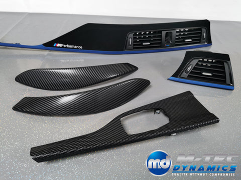 BMW F32 F82 M4 CUSTOM INTERIOR TRIM SET - 4D CARBON / ALCANTARA STYLE  / BLUE ACCENT