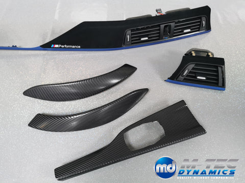 BMW F32 F82 M4 CUSTOM INTERIOR TRIM SET - 4D CARBON / ALCANTARA STYLE  / BLUE ACCENT