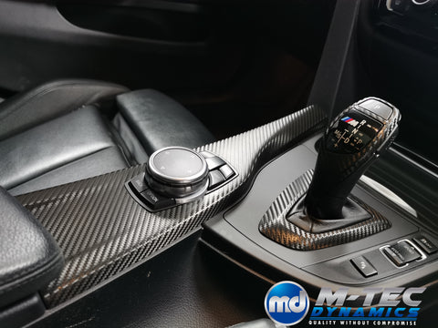 WRAPPING SERVICE - BMW F3X INTERIOR TRIM SET - DEEP TEXTURED GLOSSY CARBON / GLOSS BLACK ACCENT (MTD-TEX) - F30 F31 F32 F33 F36