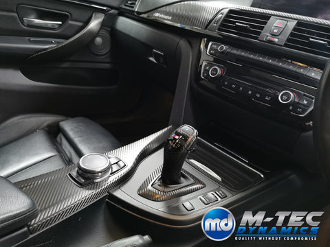 WRAPPING SERVICE - BMW F3X INTERIOR TRIM SET - DEEP TEXTURED GLOSSY CARBON / GLOSS BLACK ACCENT (MTD-TEX) - F30 F31 F32 F33 F36