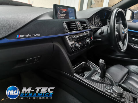 WRAPPING SERVICE - BMW F3X F8X CUSTOM INTERIOR TRIM SET - ALCANTARA / BLUE / 4D CARBON