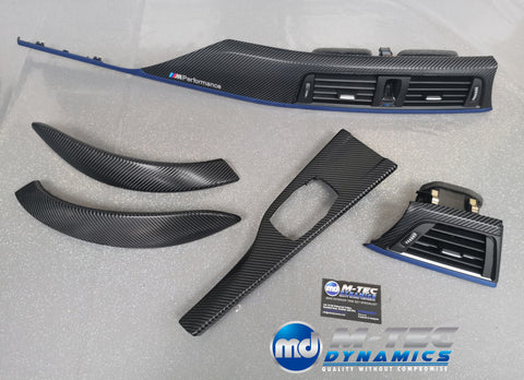 BMW F32 COUPE F82 M4 INTERIOR TRIM SET - 4D CARBON / BLUE ACCENT