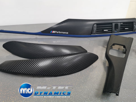 BMW F32 COUPE F82 M4 INTERIOR TRIM SET - 4D CARBON / BLUE ACCENT