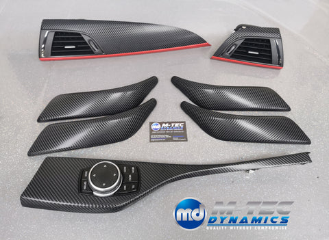 BMW F20 INTERIOR TRIM SET 4D CARBON / MATT RED ACCENT (CUSTOM)