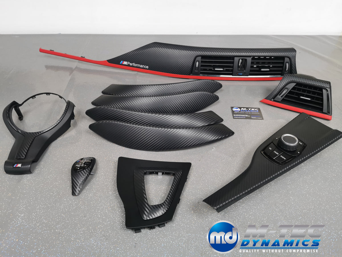 WRAPPING SERVICE - BMW F3X INTERIOR TRIM SET - 3D CARBON / RED ACCENT (F30 F31 F32 F33 F36)