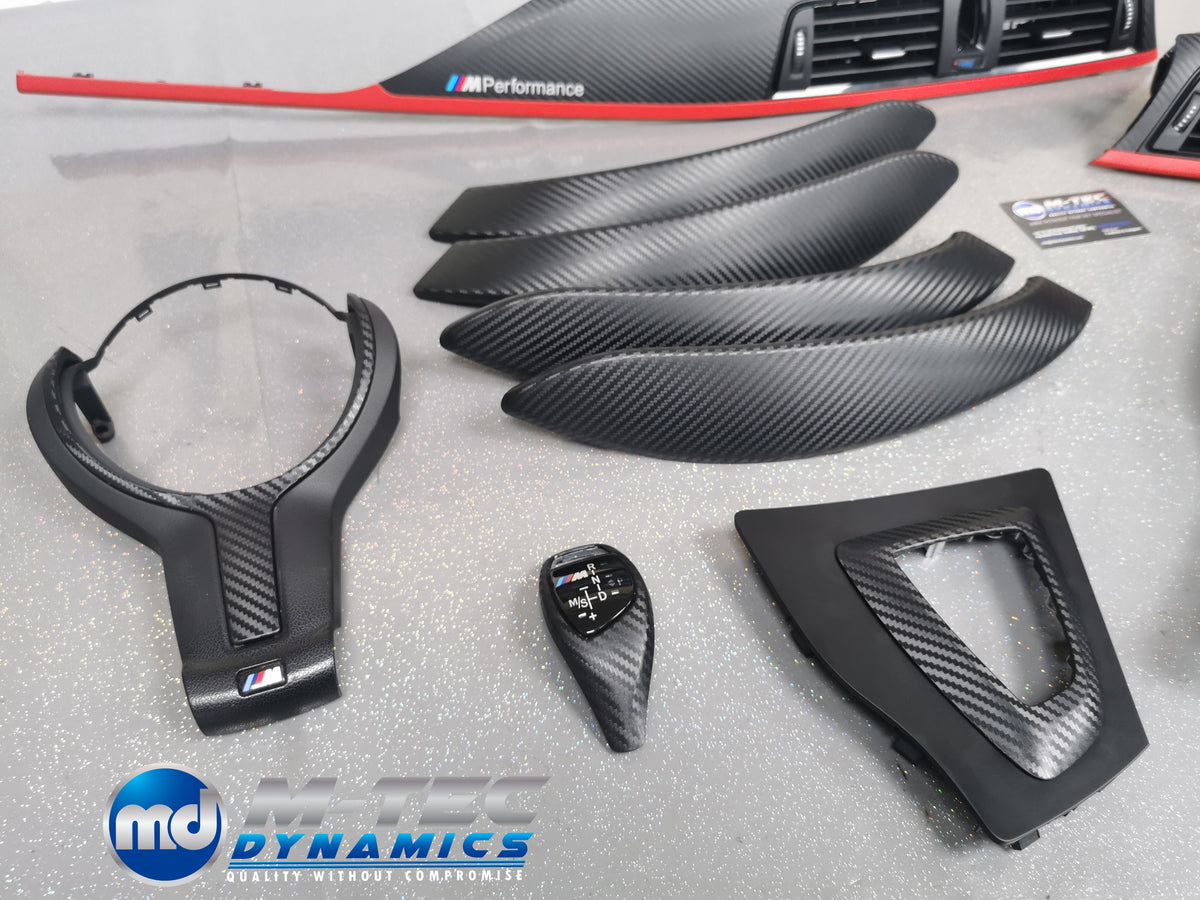 WRAPPING SERVICE - BMW F3X INTERIOR TRIM SET - 3D CARBON / RED ACCENT (F30 F31 F32 F33 F36)