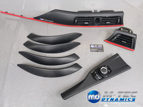 BMW F30 F31 F36 INTERIOR TRIM SET - 3D CARBON / MATT RED ACCENT (CUSTOM)